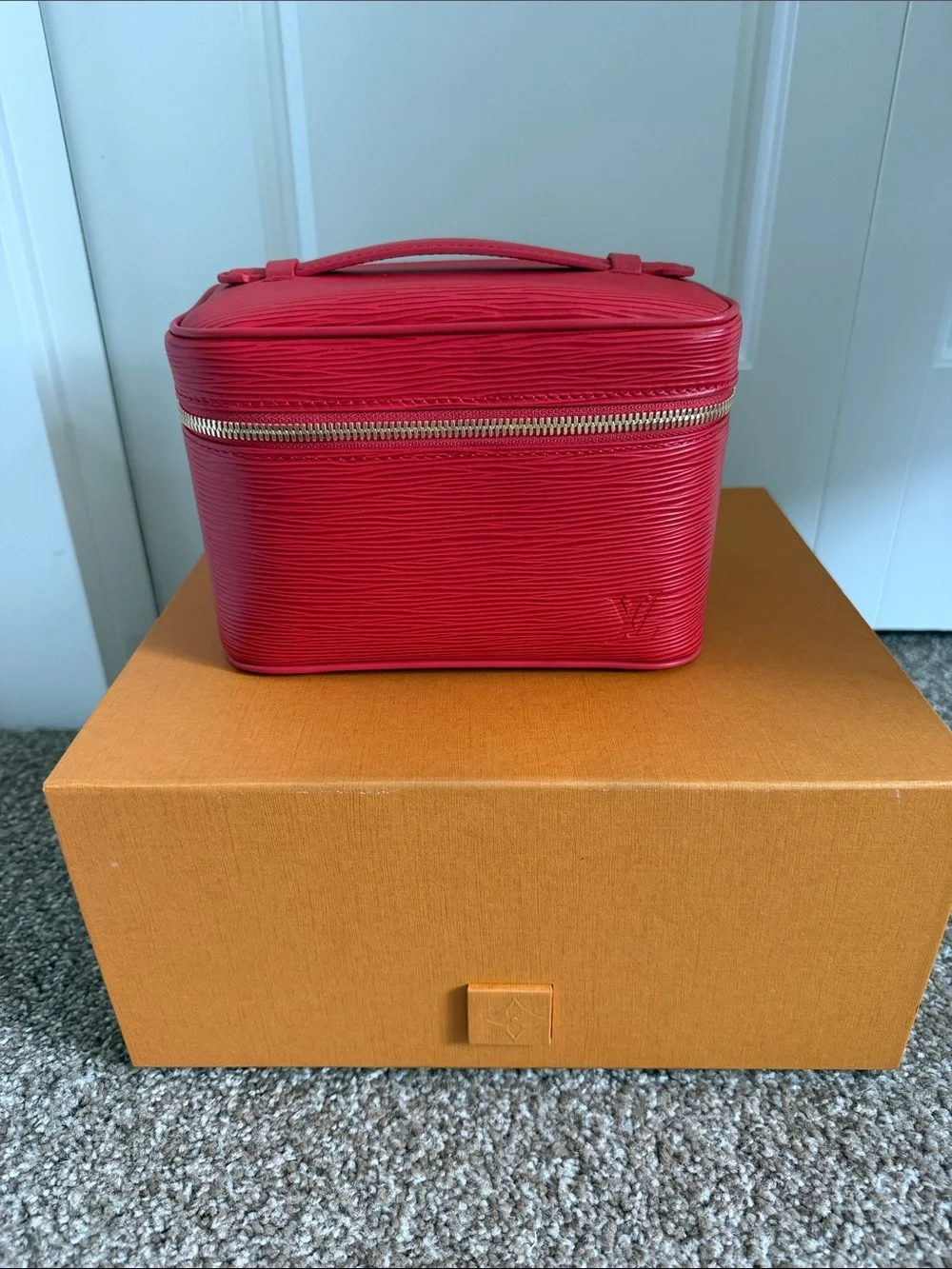 Louis Vuitton Red Epi Leather Vanity Case with Top Handle